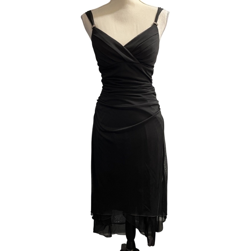 Vintage Trixxi Y2K Dress Black Sheer Mesh Babydoll Midi Size L Fairy Whimsigoth
